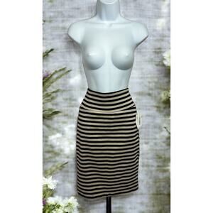 Lularoe Women's Cassie Pencil Skirt Sz XS Beige Black Striped Stretch Fitted NEW
